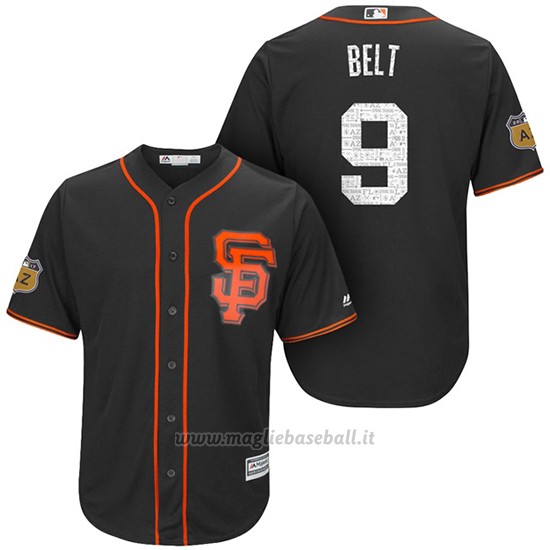 Maglia Baseball Uomo San Francisco Giants Brandon Belt San Francisco Nero 2017 Allenamento Primaverile Cool Base Giocatore